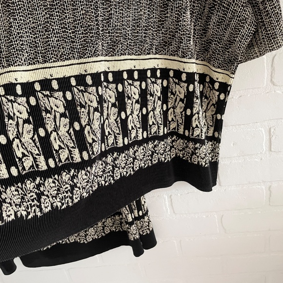 Vintage 80s 90s Matching Set (2) Slinky Midi skirt Mixed print Black Cream 1X - Picture 5 of 8